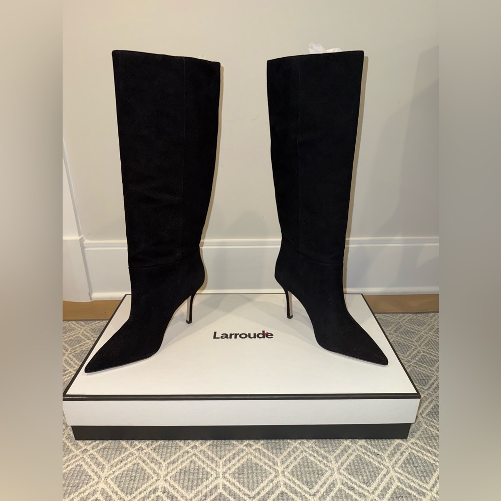 Larroude Black Kate Suede Heeled Boots